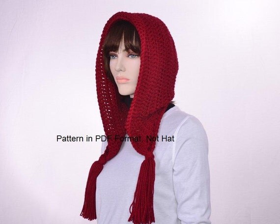 pattern crochet long hat Tassels Hood Pattern Hooded Ponytail with Hat Riding Red Crochet