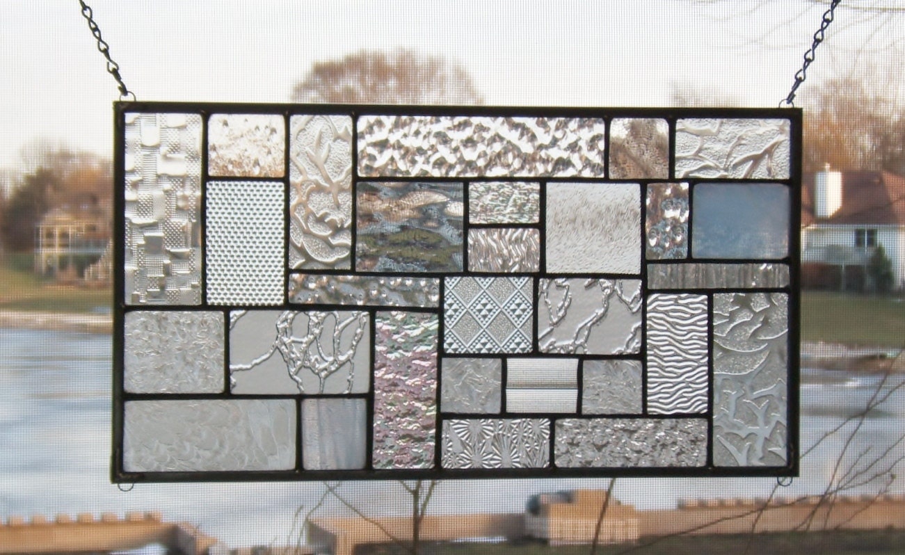 Clear stained glass panel window geometric abstract stained