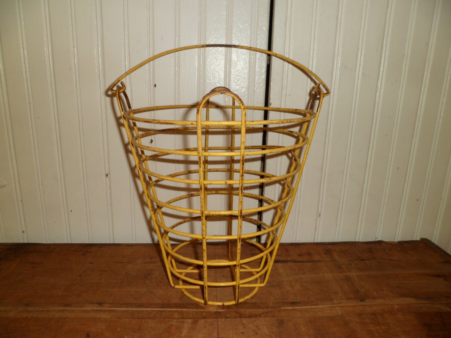 vintage yellow wire industrial basket Golf Ball Basket
