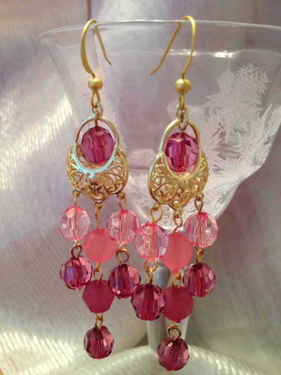 Items similar to Multi Pink Chandelier Earrings on Etsy