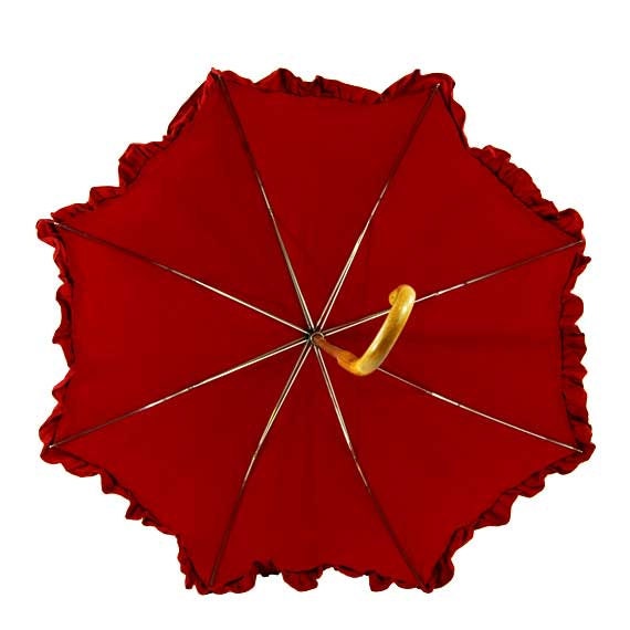 Red Ruffled Vintage Umbrella with Flowers and Berries