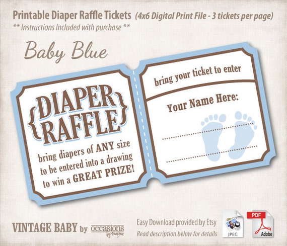 instant download printable baby shower diaper raffle tickets
