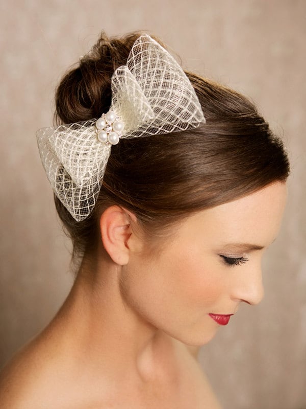 white bridal hair bow