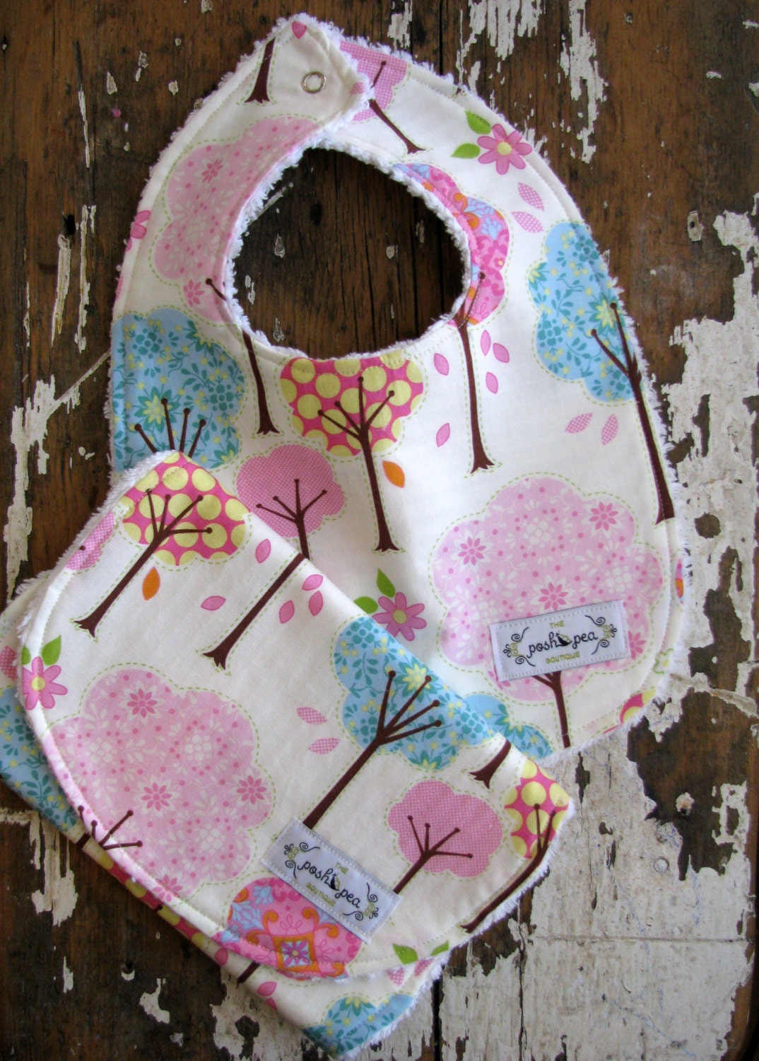 Baby Gift Set Bib & Burp Cloth Set Pink Trees Pretty Little