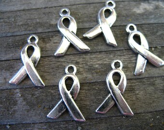 12 Antiqued Silver Awareness Ribbon Charms 14mm