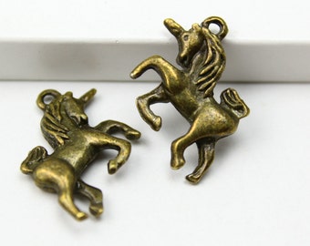 20Pcs Antique Brass unicorn Charm unicorn Pendant 24x17mm (PND335)