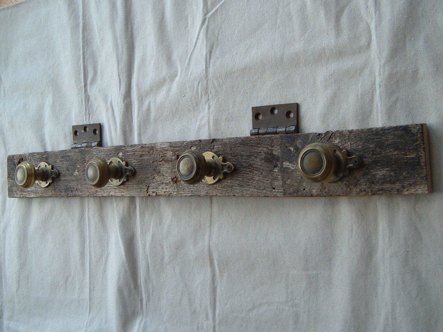 Vintage Repurposed Barn Wood and Brass Door Knob Coat Rack