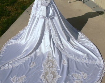 Satin white wedding dress with Pearls and Long Train