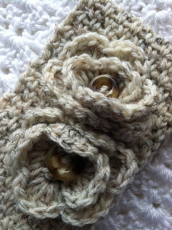 Crochet Women's or Child's Headwarmer, Brown and Tan, Crochet Headwarmer, Winter Hat, Accessories, Headwarmer with Flowers