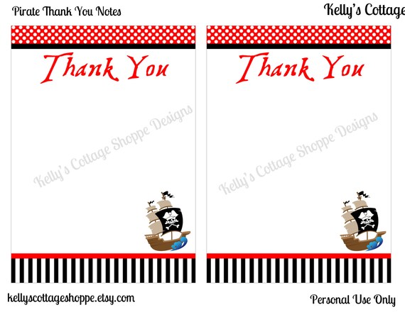 Pirate Birthday Party Thank You Notes (5 x 7), Instant Download, Printable, Digital Il_570xn