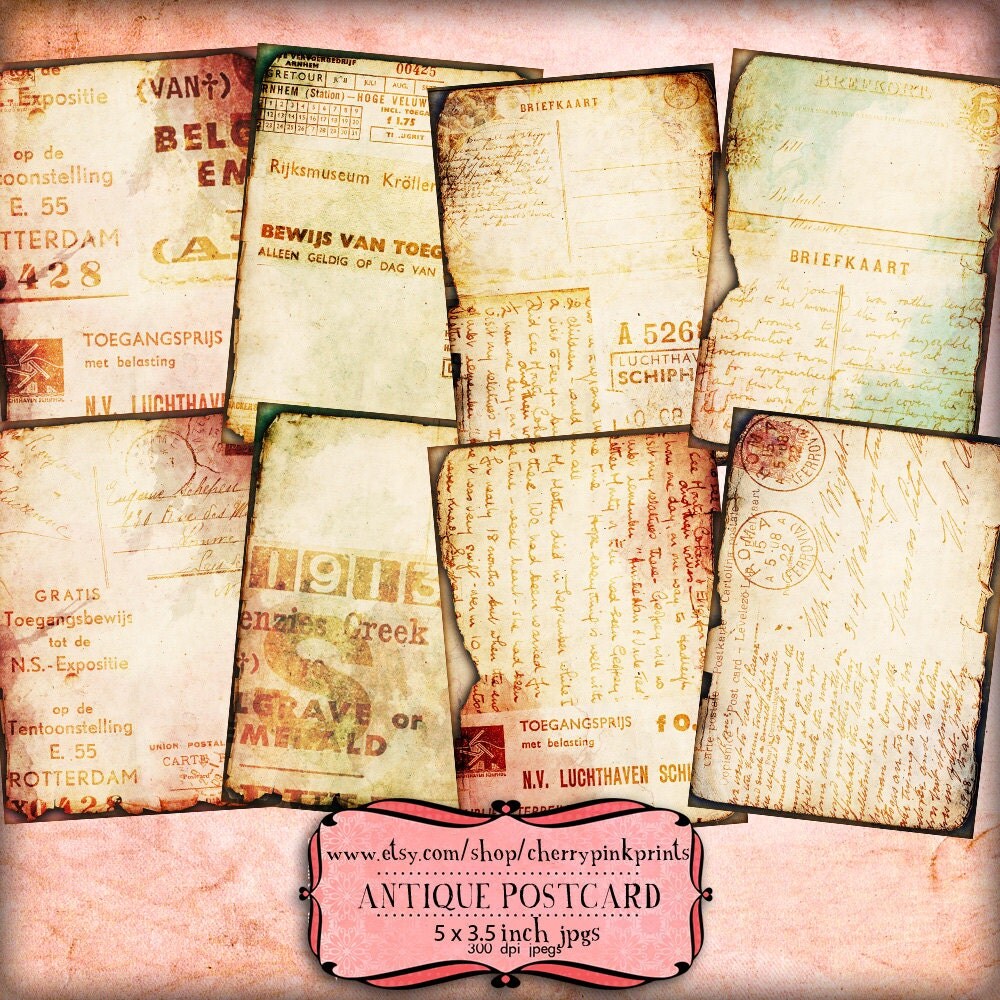 POSTCARD scrapbooking paper supply printable collage sheet