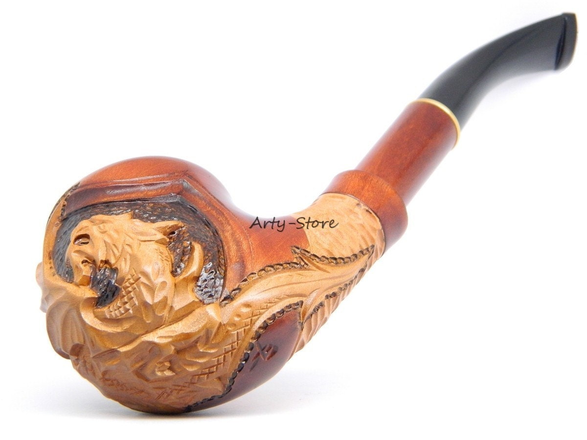 Wooden Tobacco Smoking pipe Viking Dragon Hand carved