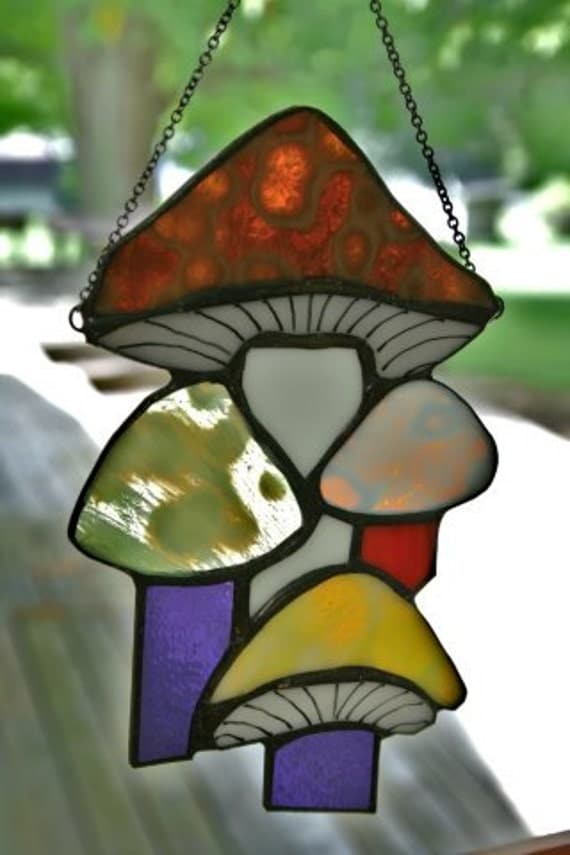 Mushrooms Stained Glass Suncatcher