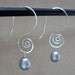Sterling silver hammered swirl ear wire with blue pearl earrings. Small silver and pearl convertable earrings for women teens and girls.