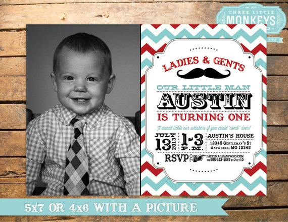Vintage Little Man Mustache Bash, Moustache Bash or Barber Shop Invitation PLUS Matching Thank You Note Il_570xn
