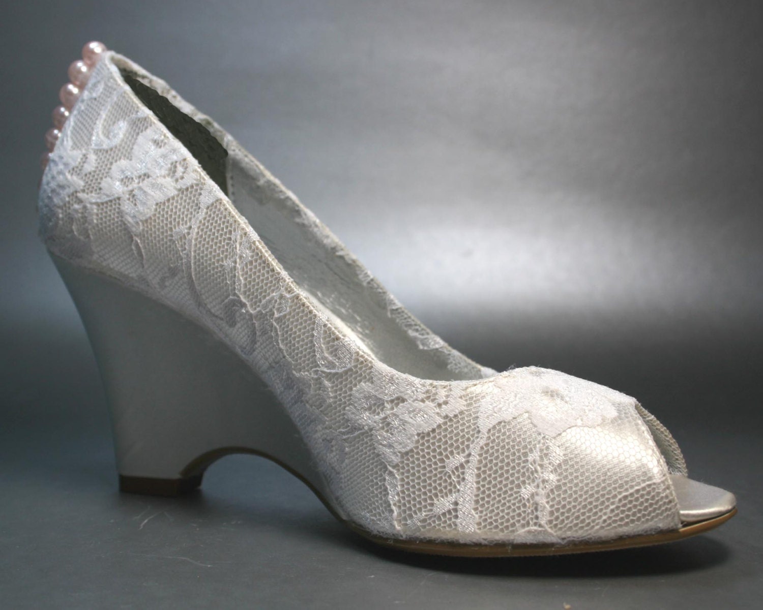 Wedding Shoes  Ivory  Wedges  with Ivory  Lace Overlay and Pink