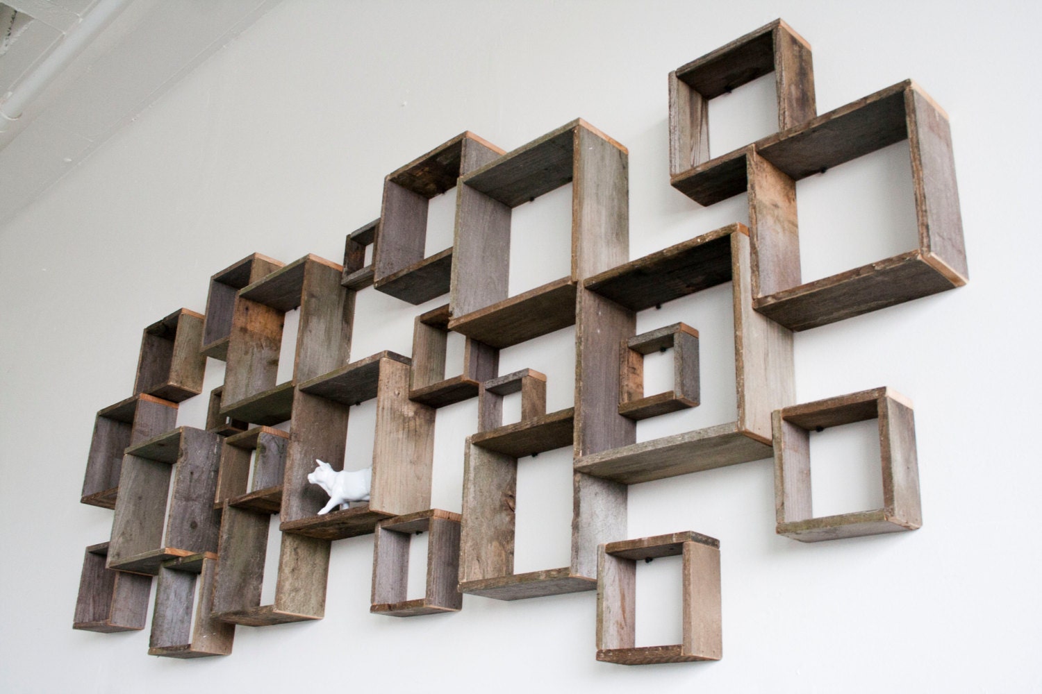 Shadow box wall installation barn wood shelves