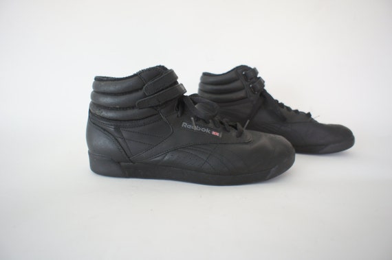80s Reebok Hi-Top Sneakers Black Freestyle Womens US size 8.5