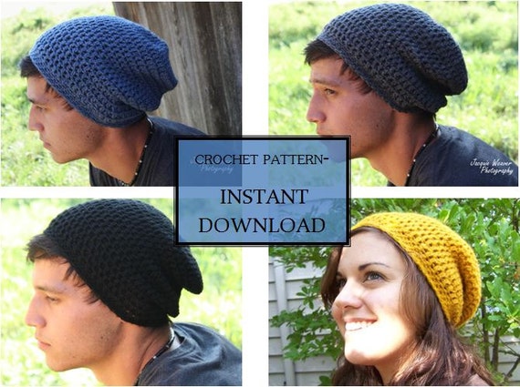 crochet PATTERN- Slouchy beanie- Adult Men and Womens Sizes also Made ...