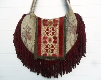 Victorian Bohemian Bag Purse Burgundy Chenille