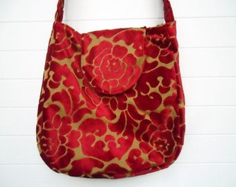 Hippie Bohemian Bag Purse Lipstick Red Cut Velvet