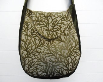 Bohemian Gypsy Bag Purse Olive Apple Green Cut Velvet