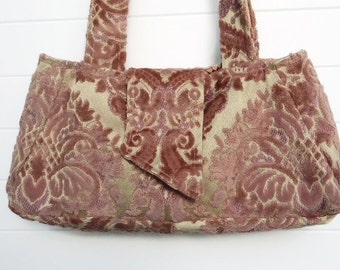 Victorian Gypsy Bag Purse Rose Mauve Cut Velvet