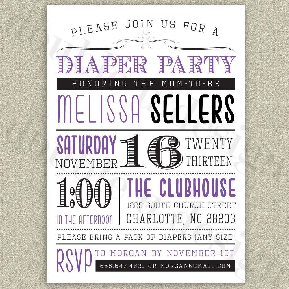 Diaper Party Invitation Print Your Own Digital File with