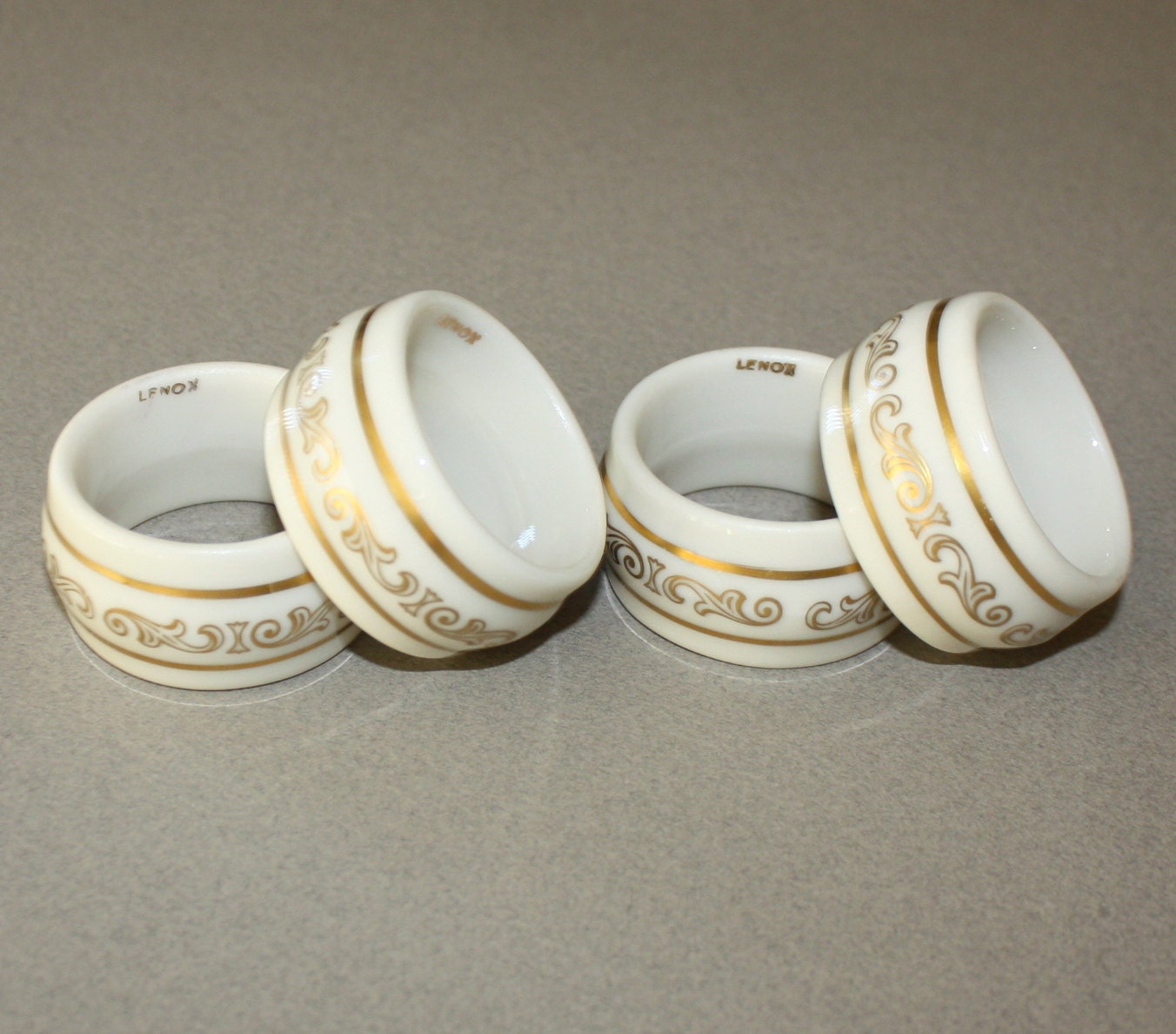 Vintage, Set of 4, Lenox, Filigree Porcelain Napkin Rings, Napkin