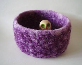 felted wool bowl container treasure dish violet and cream