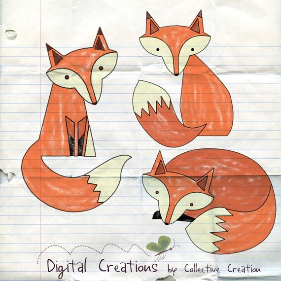 Items similar to Doodle Hand Drawn Fox Digital Clip Art Set - Personal ...