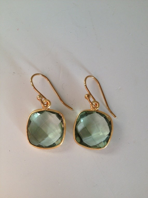 Green Amethyst Bezel Set Drop Earrings by CloeDesigns on Etsy