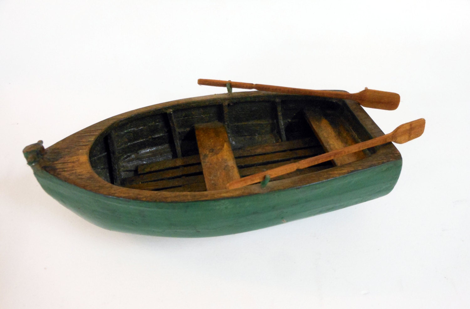 Handmade Wooden Row Boat with oars