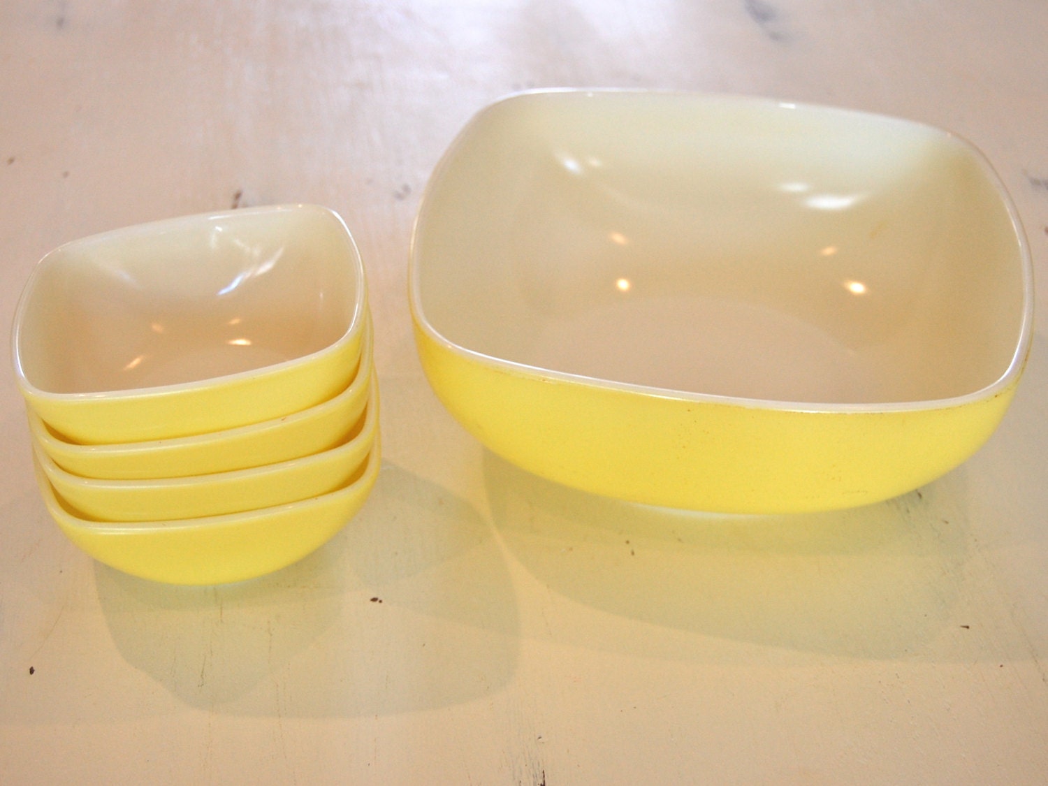 Vintage Pyrex Yellow Square Bowls Hostess Set by TamingChaos