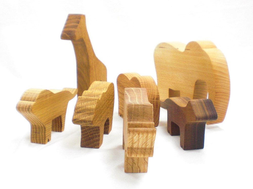 Wooden Toy Set Zoo Animals Set Kids Wooden Toys elephant