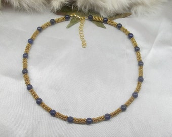 Gold Lapis Necklace Blue Lapis Lazuli Strand Jackie Kennedy Inspired Adjustable Antiqued 22k Gold Plate BuyAny3&Get1 Free