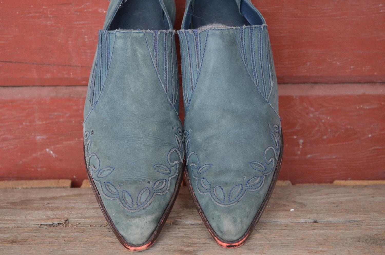 Vintage 90's Blue Suede Western Cowboy Ankle Boots 7.5