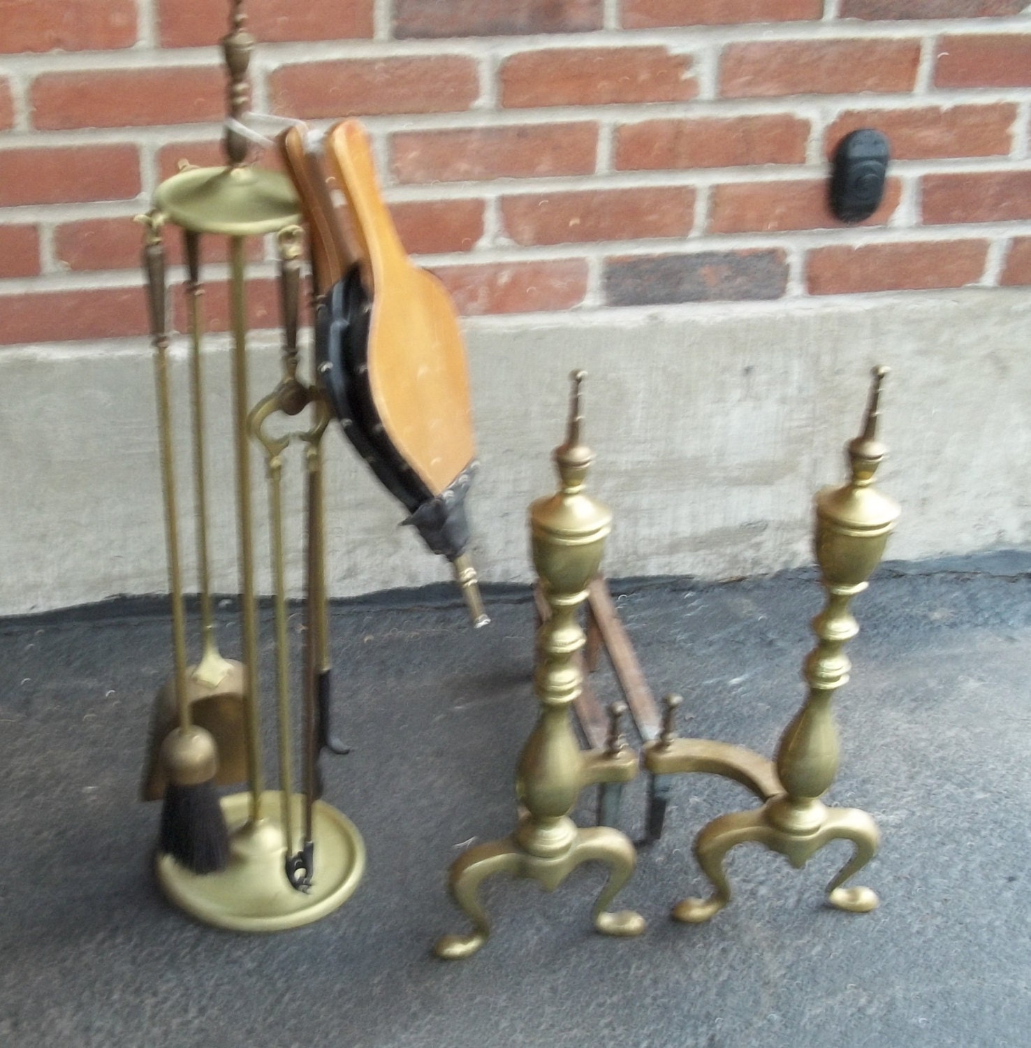 REDUCED 8 Piece Antique Matching Fireplace Set Solid Brass