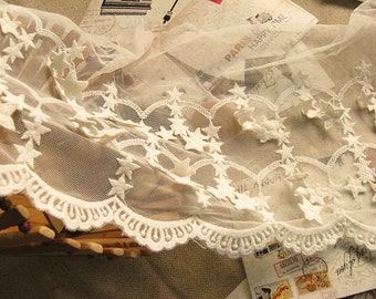 off White Embroidered Lace Trim with 3D Stars