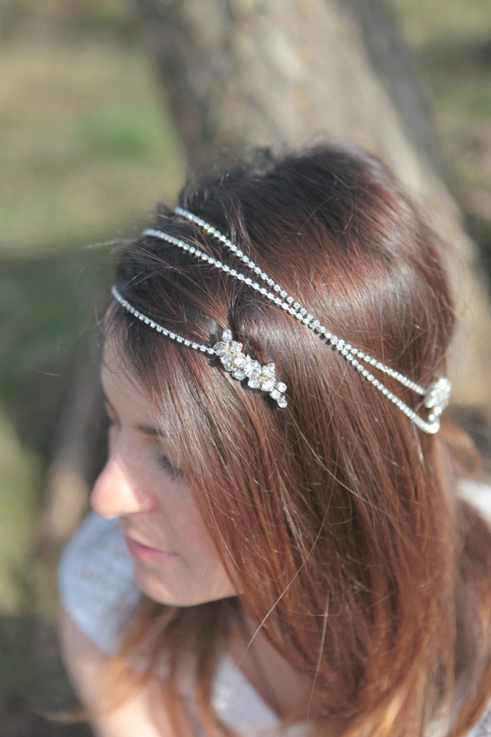 Rhinestone hair wrap wedding crystal headband triple strand