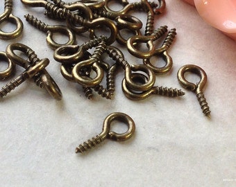 10 x 5 mm Antiqued Bronze Screw Eye Pins (.mtg)