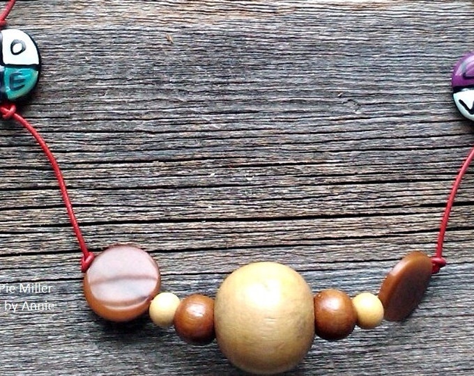 Into the Woods, Wood Beads on Leather Cord Necklace