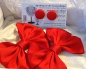 Red 4 in Pinwheel Bow and 3/4 in Button Earring Set