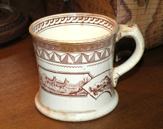 Antique Shaving Mug Ceramic 1800s Nature by RosePetalResources