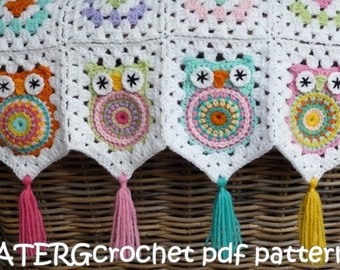 Crochet pattern owl granny square baby blanket by ATERGcrochet