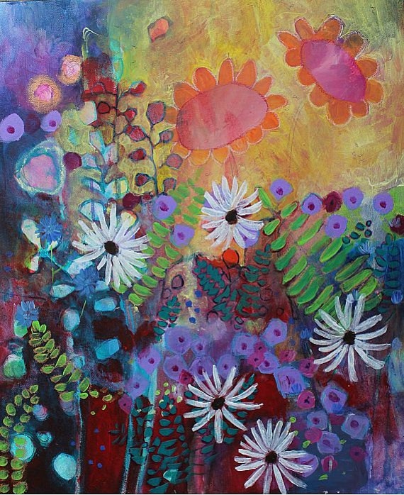 Acrylic Painting Abstract Floral Contemporary Garden