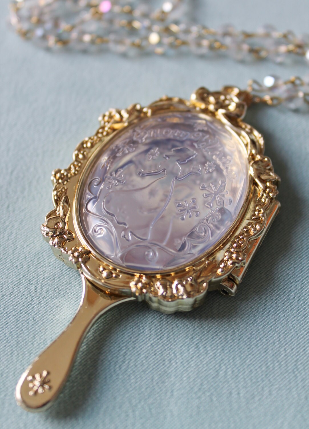 Snow White Gold Mirror Necklace with Crystal by lepopprincess