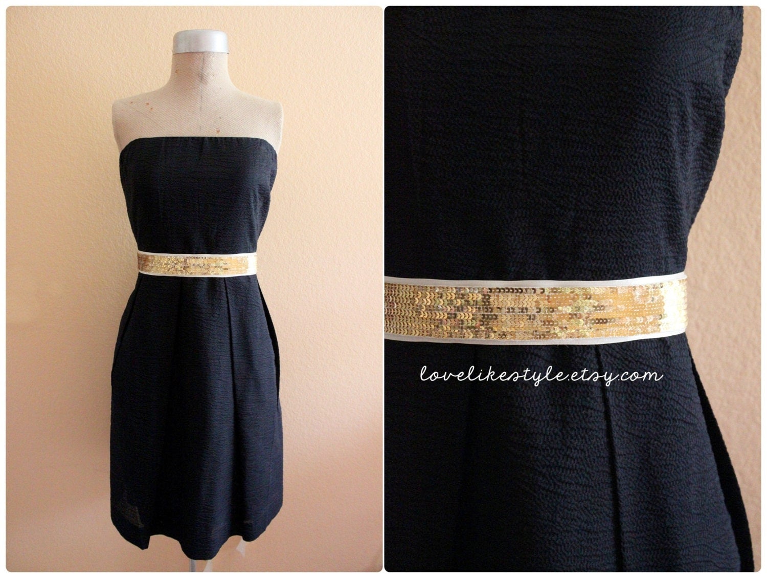 Gold Sequins on Ivory Satin Ribbon Sash Bridal by lovelikestyle