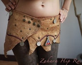 Leather Tribal Costume Belt with Kuchi Jewelry & Old Coins - Sparkling Champagne Beige - Burning Man, Psy, Fusion