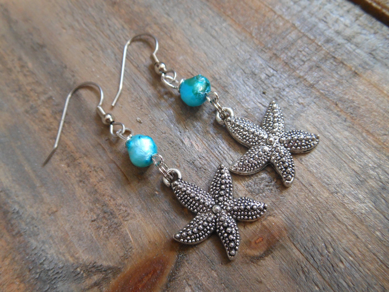 Silver Starfish Earrings Starfish dangle earrings Pearl